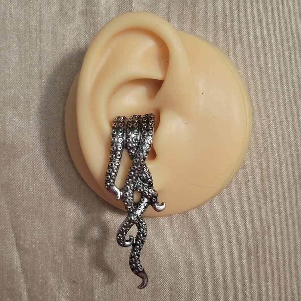 Octopus tentacle earrings, thick through-ear illusion effect